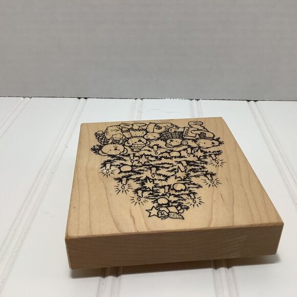 Teddy Bears Candles Christmas Tree PSX K-1885 Rubber Stamp Vintage 1996 New - Picture 7 of 8